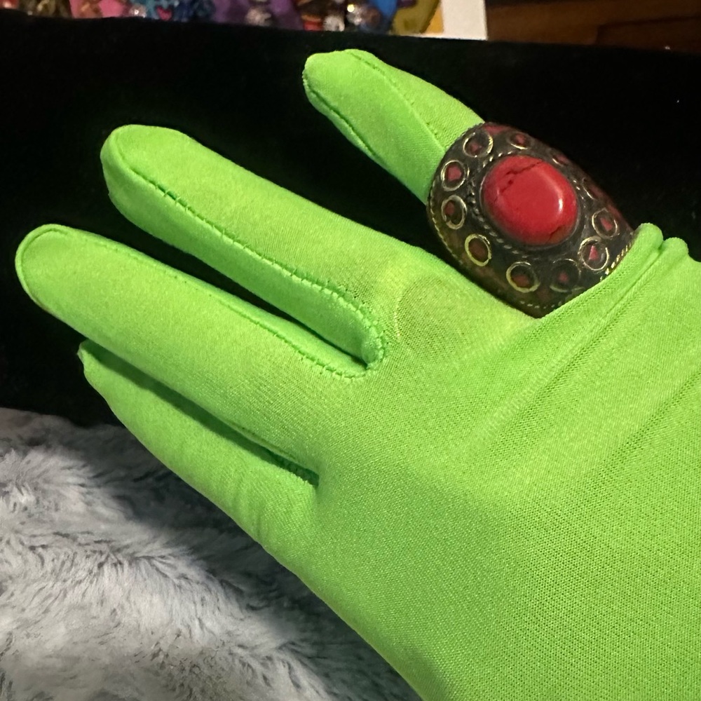 New artisan brass chunky ring tiled with coral brass trim unisex 8